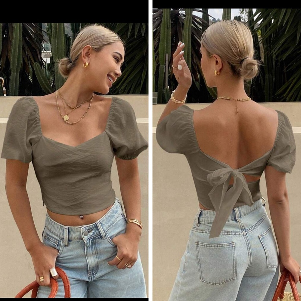 Livesso Khaki Knit Top Bow Size S